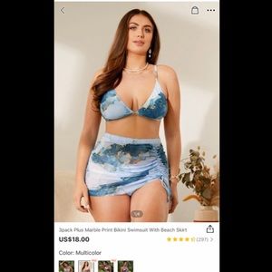 Shein Marble Print Bikini With Beach Skirt